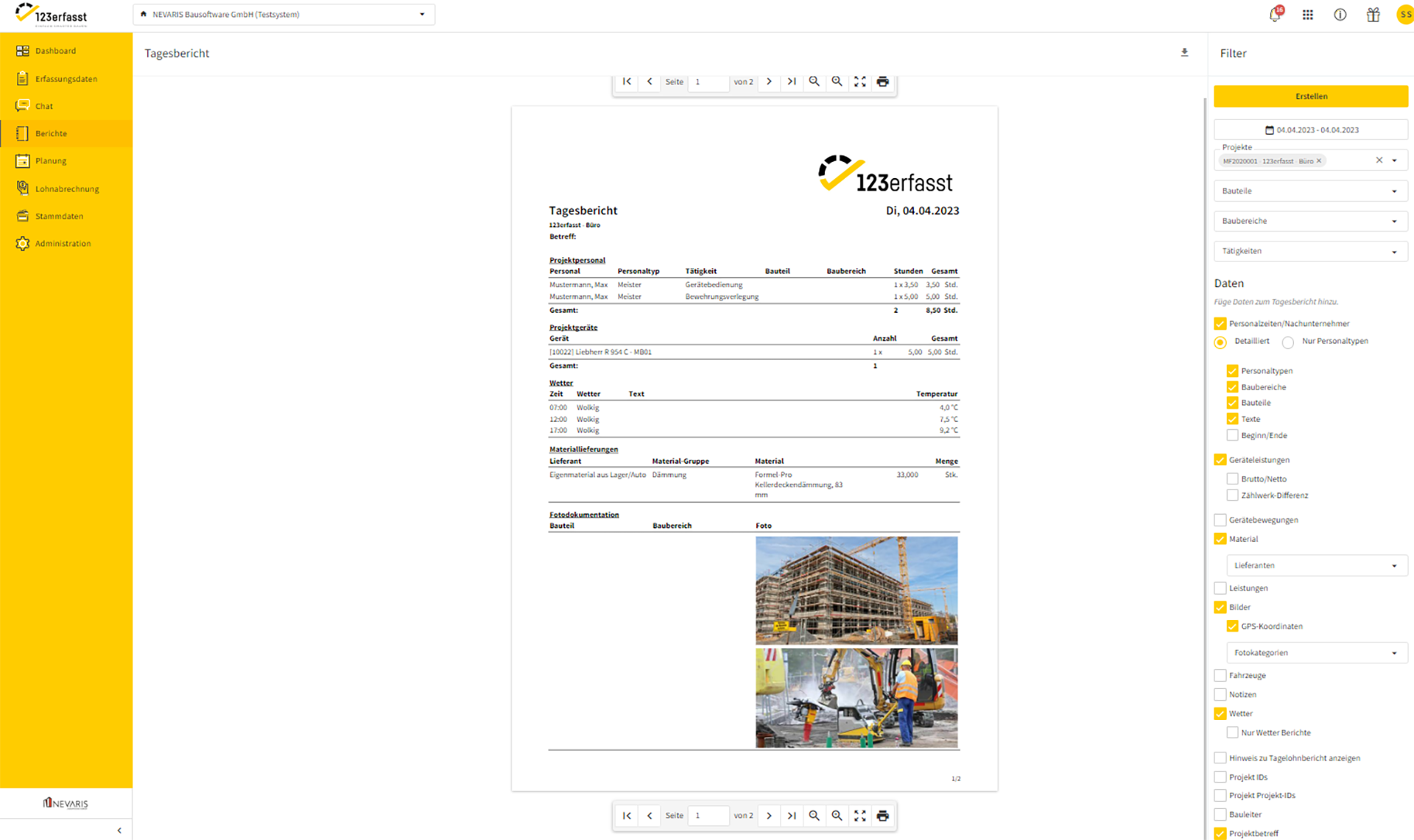 Einfache Projektdokumentation mit den Bautagesberichten von 123erfasst